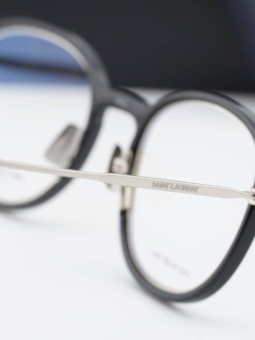 Saint Laurent SL436 OPT 001 Round Eyeglasses – Black/Silver 49mm - Picture 7 of 12